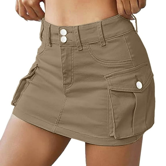 gvdentm Denim Skirt Womens Mini Cargo Skirt Low Waist Y2k Short Denim Jean Skirt Khaki,L