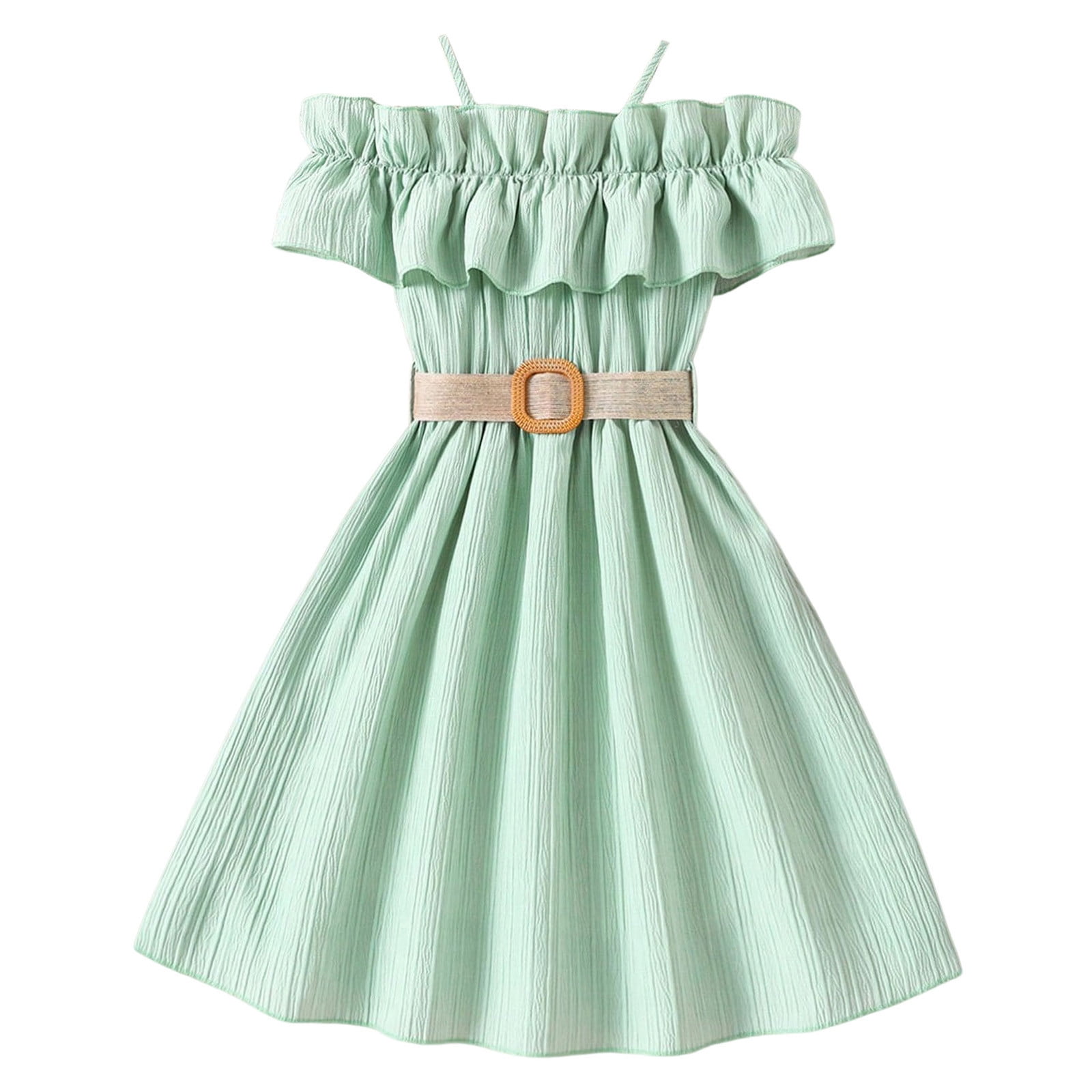 gvdentm Easter Dresses for Girls Girls Summer Dress Ruffle Floral Spaghetti  Strap Casual Sundress Tiered Midi Dress Green,10Y - Walmart.com