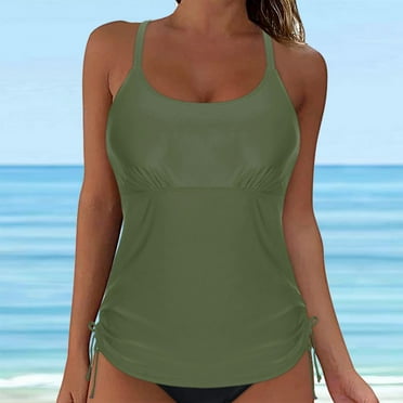 gvdentm High Neck Tankini Top Backless Bathing Suit Tops for Women Swimsuit Top Key Hole Swim Top Only AG,L