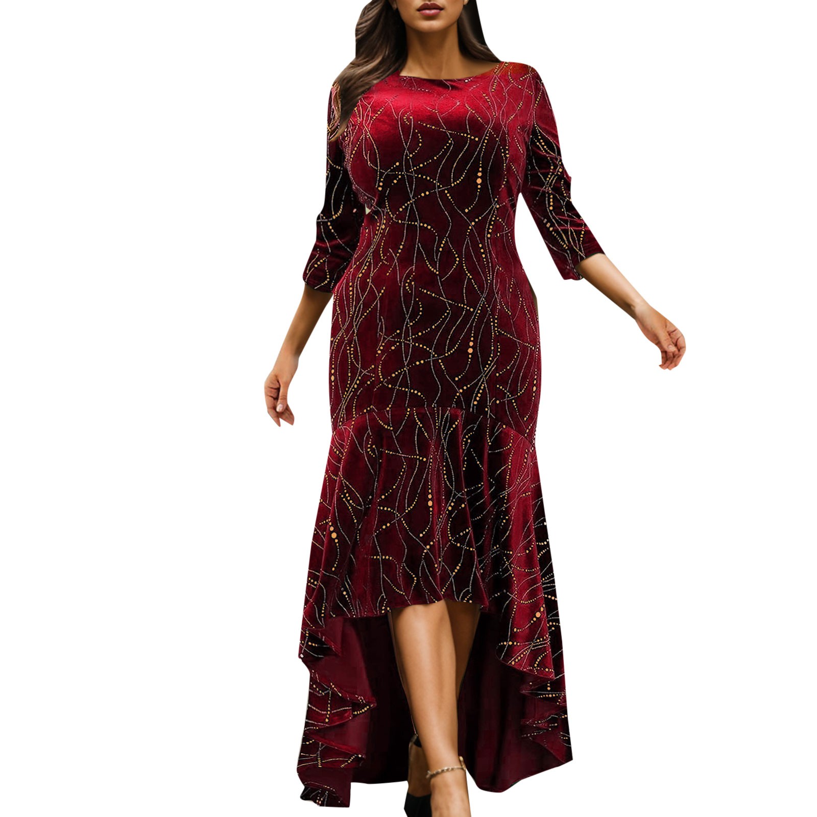 gvdentm Holiday Dresses for Women Christmas Women's Round Neck Long