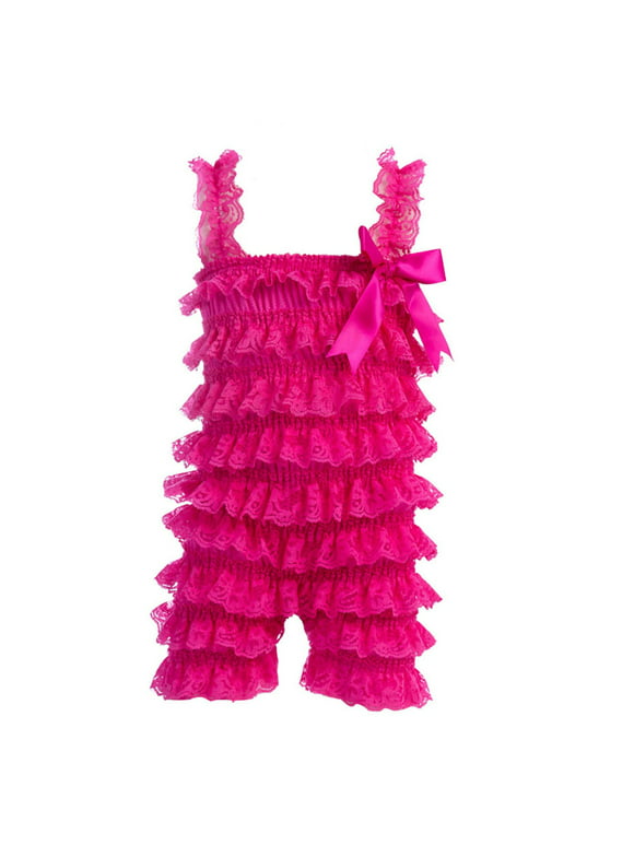 gvdentm Kids Bodysuit Baby Infant Toddler Girls Ruffled Bodysuit Soft One-Piece Romper Hot Pink,M