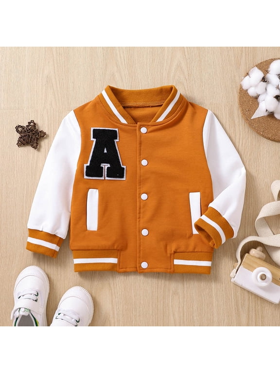 Kids Varsity Jacket Girls Boys Baseball Jacket Bomber Coat School Jackets Orange,18-24 Months