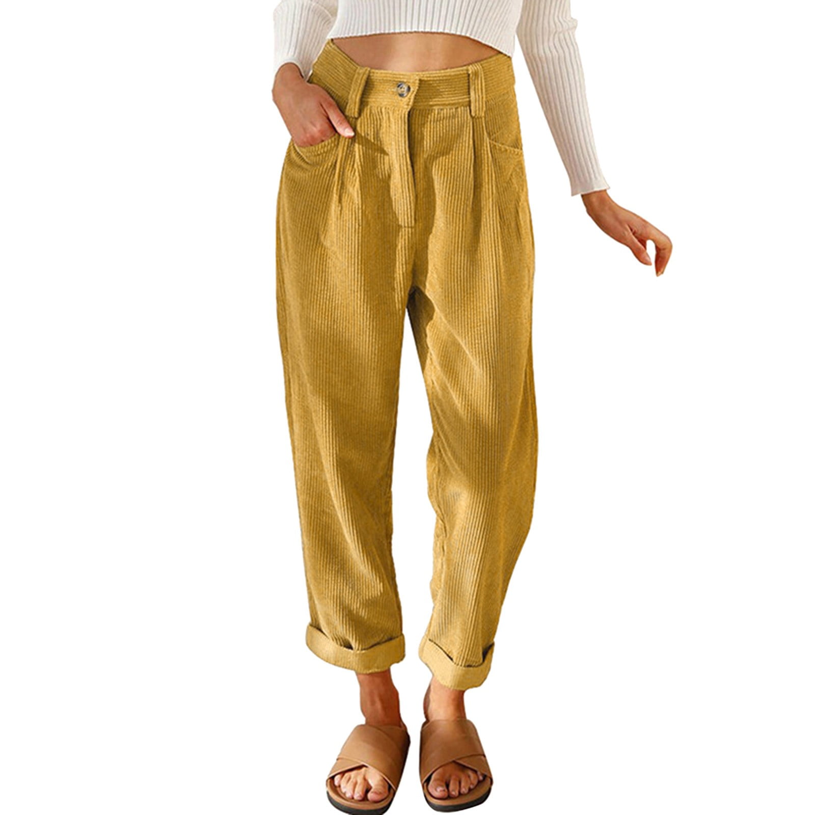 gvdentm Maternity Pants Women's Casual Corduroy Pants Comfy Pull on Elastic  Waist Trousers Drawstring Cotton Pants For Women 