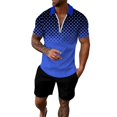 thumbnail image 1 of gvdentm Men Sweatsuits Sets Men's short sets summer short sleeve polo shirt and shorts set casual sport suit Blue,S, 1 of 4