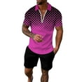 thumbnail image 1 of gvdentm Mens Short Sets 2 Piece Outfits Mens 2 Piece Tracksuit Short Sleeve Print Polo Shirt and Shorts Sets Summer Outfits Hot Pink,XXXL, 1 of 4