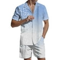 thumbnail image 1 of gvdentm Mens Sweatsuits Men's 2 Pieces Matching Set Summer Beach Outfit Short Sleeve Shirt And Shorts Blue,L, 1 of 3