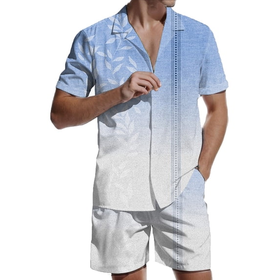 gvdentm Mens Sweatsuits Men's 2 Pieces Matching Set Summer Beach Outfit Short Sleeve Shirt And Shorts Blue,L