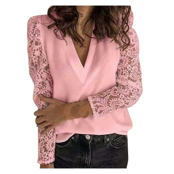 gvdentm Pink Blouses For Women Dressy,Women's Floral Print Long Sleeve High Neck tte Chiffon Blouse Pink Large