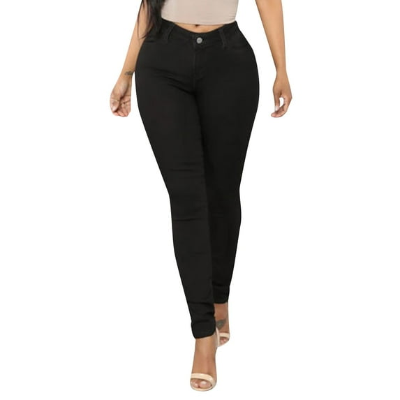 gvdentm Woman's Jeans Denim Elastic Waist Side Pockets Casual Loose Trousers Pants for Women Black,L