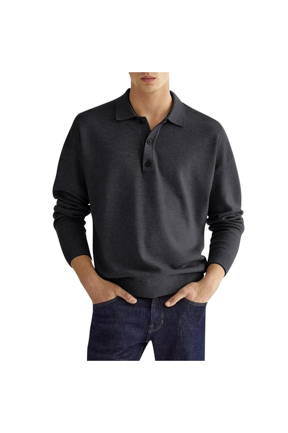 Polo Shirts for Men Men's Long Sleeve Cotton Pique Polo Shirt in Regular Fit Black,M