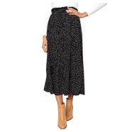 Lock And Love Women's High Waist Polka Dot Midi Skirt - Pleated, Swing Style, With Pockets, Magenta/Yellow