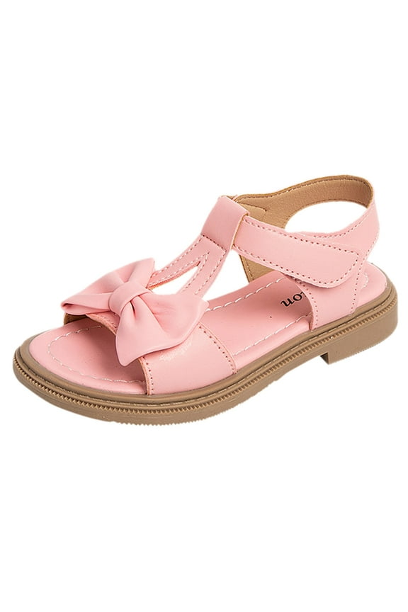 Toddler Sandals Girls Sandals Open Toe Ankle Strap Low Heels Flower Girl Dress Shoes for Kid Pink,35
