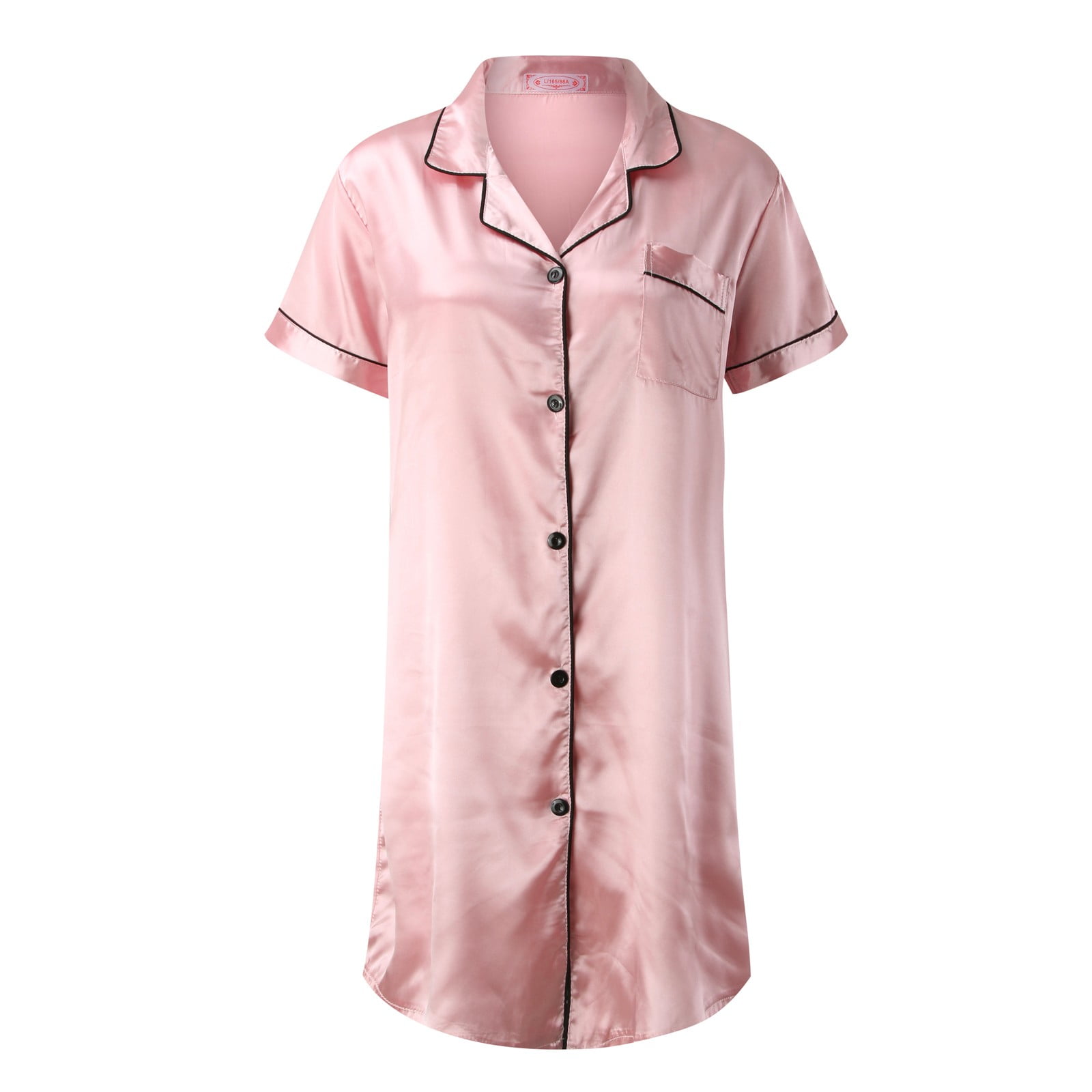 Womens Ladies Cotton Nightie Night Gown Slip Petticoat PJs Sleepwear Dress - White/Pink - 18 main image 1