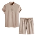 thumbnail image 1 of gvdentm men's Suits Men's 2 Piece Outfits Summer T Shirt and Shorts Tracksuit Casual Sports Suit Beige,L, 1 of 3