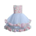 thumbnail image 1 of gvdentmGirls Easter Dress Girls Floral Dress Boho Ruffle Sleeve Pleated Casual Swing Dresses with Pockets for Kids Blue,11-12 Years, 1 of 5