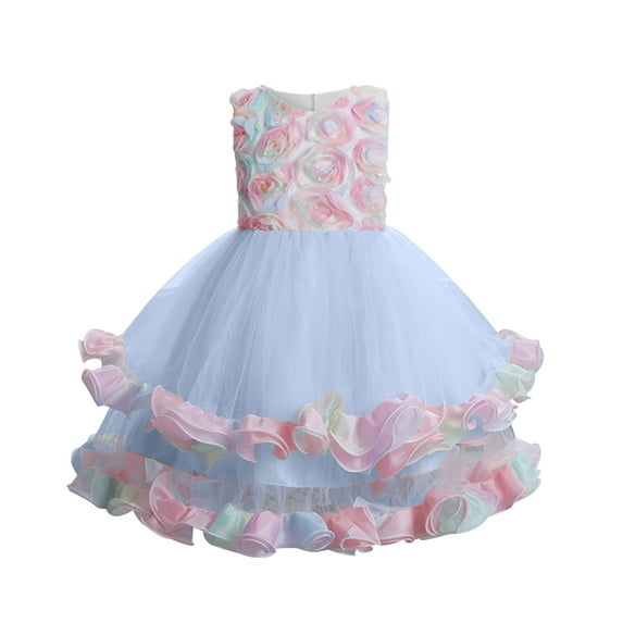 gvdentmGirls Easter Dress Girls Floral Dress Boho Ruffle Sleeve Pleated Casual Swing Dresses with Pockets for Kids Blue,11-12 Years