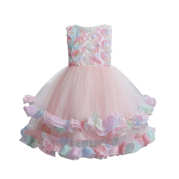 gvdentmGirls Easter Dress Girls Floral Dress Boho Ruffle Sleeve Pleated Casual Swing Dresses with Pockets for Kids Pink,7-8 Years