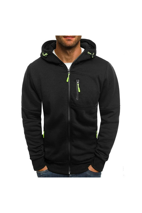 gyLJF Men's Long Sleeve Hooded Jacket Slim Fit Full-zipper Solid Color Sweatshirt Outdoor Sports Jacket with Zipper Pocket
