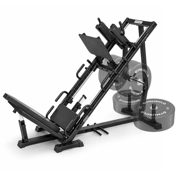 gymusclo Leg Press Hack Squat Machine with Linear Bearing for Home Gym, 1300 LB Capacity, 25 mm Solid Guide Rods, 5 Safety Stops, 3 Backrest Positions, Calf Raise & Band Pegs, Black