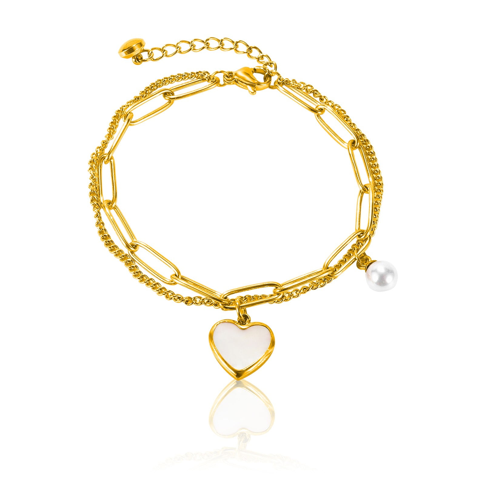 Elegant Heart Design Bracelets, Gold Color Love Bracelets, Cute Crystal Bracelets  for Girls, Gift for Ladies 