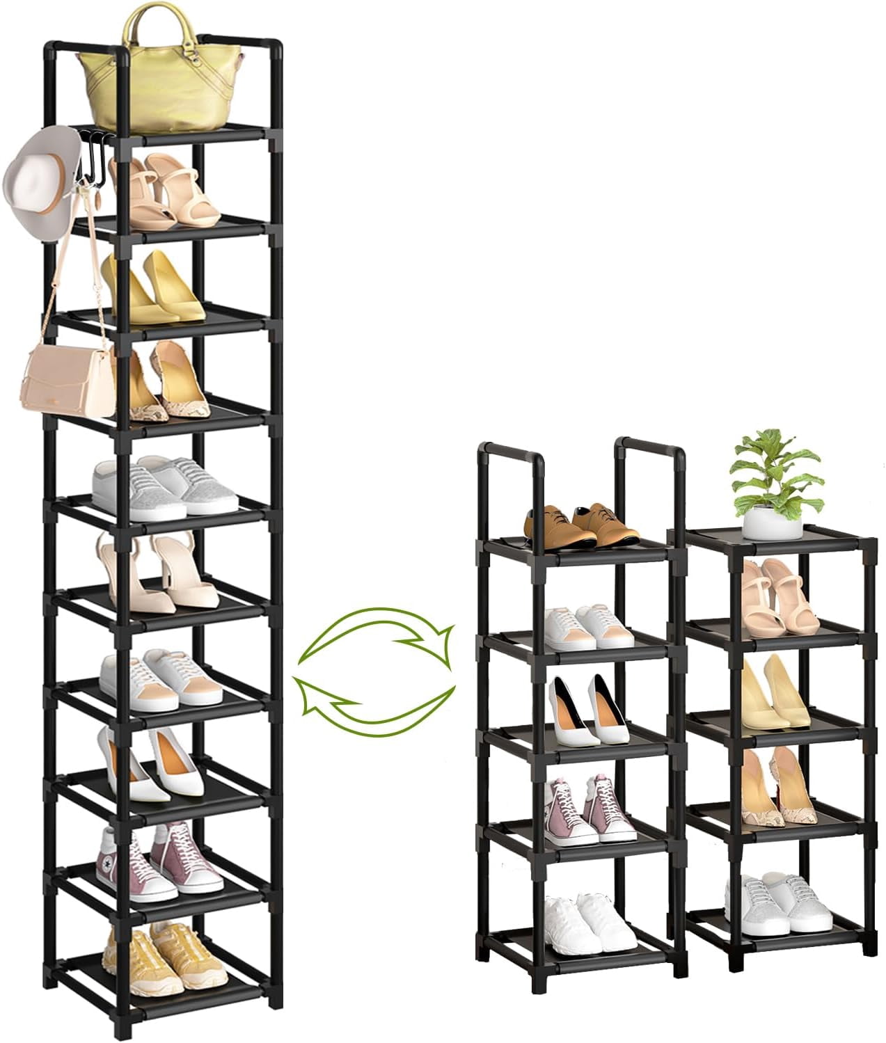 kuihbfg Tall Shoe Rack - 10 Tier Shoe Organizer with Metal Shelf 5 ...