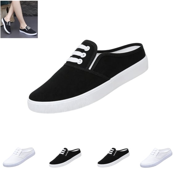 gzxflxpge Backless Mule Sneakers for Women Low Top Casual Fashion Comfortable Walking Shoes Lightweight No-Slip Soft Sole Tennis Shoes Black 7(CN-38)