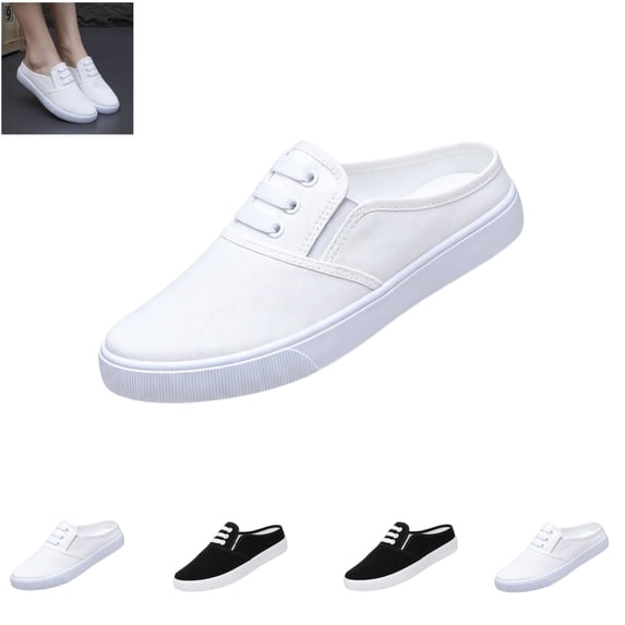 gzxflxpge Backless Mule Sneakers for Women Low Top Casual Fashion Comfortable Walking Shoes Lightweight No-Slip Soft Sole Tennis Shoes White 7(CN-38)