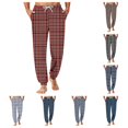 thumbnail image 1 of gzxflxpge Casual Plaid Pants for Men Streetwear Soft Drawstring Elastic Waist Work Bottoms Fashion Relaxed Fit Trousers with Pockets Red 2XL, 1 of 7