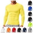 thumbnail image 1 of gzxflxpge Compression Shirts for Men Cusual Quick Dry Lightweight Breathable Long Sleeve Athletic Workout Tops Regular Fit Stretch Workout Undershirts Yellow M, 1 of 9
