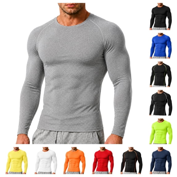 gzxflxpge Compression Shirts for Men Cusual Quick Dry Lightweight Breathable Long Sleeve Undershirts Regular Fit Stretch Athletic Base Layer Gray S