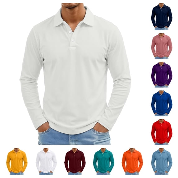 gzxflxpge Long Sleeve Polo Shirts for Men Casual Comfortable Lapel Button Up Golf T Shirts Trendy Wide Leg Solid Color Top for Walking Purple Pink M