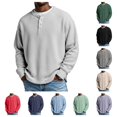 thumbnail image 1 of gzxflxpge Men Waffle Henley Shirts Casual Regular Fit Button Long Sleeve T Shirts Fall Winter Funky Distressed Lightweight Pure Color Sweater White S, 1 of 9