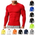 thumbnail image 1 of gzxflxpge Men's Compression Shirts Cusual Quick Dry Lightweight Breathable Long Sleeve Undershirts Slim Fit Elastic Athletic Base Layer Red 2XL, 1 of 9