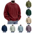 thumbnail image 1 of gzxflxpge Men's Corduroy Casual Sweatshirt Warm Long Sleeve Crew Neck Sweatshirt Fall Winter Trendy Baggy Pure Color Pullover Wine L, 1 of 8