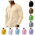 thumbnail image 1 of gzxflxpge Men's Long Sleeve Henley Shirts Casual Classic Fit Button Down T Shirt Spring and Fall Fashion Breathable Pure Color Pullover Top Beige 3XL, 1 of 10