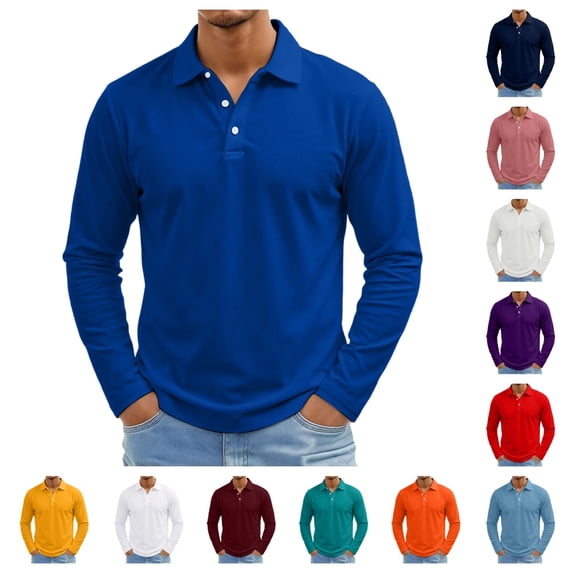 gzxflxpge Men's Long Sleeve Polo Shirts Casual Quick Dry Lapel 3-Button Golf Tshirts Fashion Oversized Pure Color Tops for Athletic Royal Blue 3XL