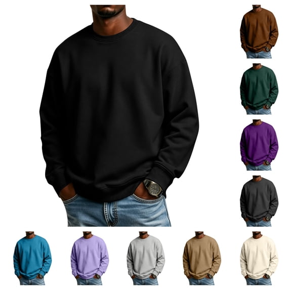 gzxflxpge Men's Long Sleeve Shirts Casual Lightweight Crewneck Sweatshirt Fall Winter Fashion Oversized Pure Color Pullover for Outdoor Black 3XL