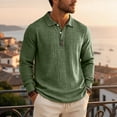 thumbnail image 1 of gzxflxpge Mens Linen Polo Shirt Daily Wear Button Down Long Sleeve Collared T-Shirts Fall Winter Classic Fit Pure Color Fashion Tees Army Green 3XL, 1 of 5