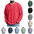 thumbnail image 1 of gzxflxpge Mens Waffle Henley Shirts Casual Baggy Button-Up Long Sleeve T Shirts Fall Winter Funky Retro Lightweight Pure Color Sweatshirt Wine S, 1 of 10