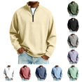thumbnail image 1 of gzxflxpge Mens Waffle Shirt Textured Quarter Zip Stand Collar Long Sleeve Casual Tshirts Fall Winter Loose Fit Solid Color Fashion Vintage Pullover Khaki XL, 1 of 2