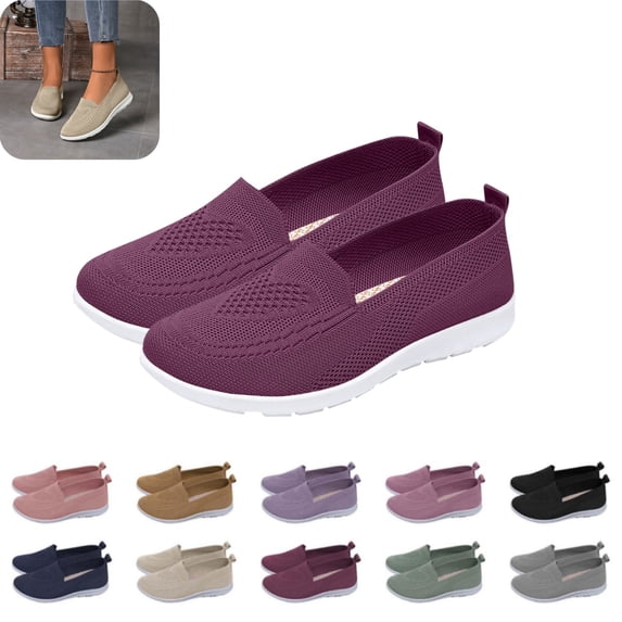 gzxflxpge Orthopedic Shoes for Women Breathable Soft Shoes New Lightweight Comfortable Mesh Stretch Sneakers Go Walking Slip on Foam Shoes Dark Purple 8.5(CN-41)