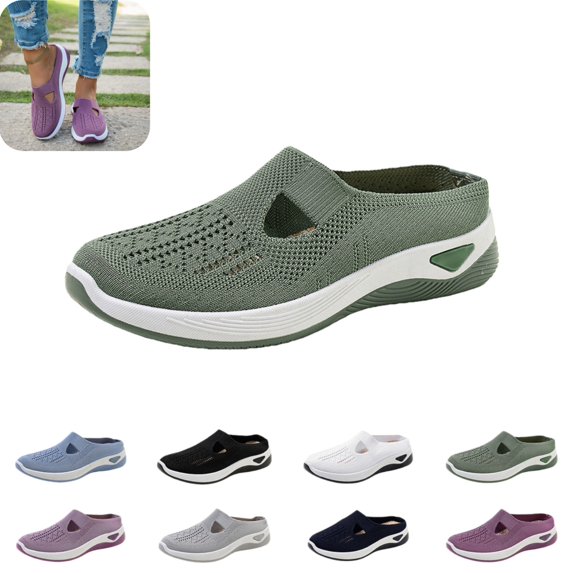 gzxflxpge Orthopedic shoes for women Mesh Breathable Shoes Slip on Comfortable Backless Sneakers Wide Width Clogs Walking Tennis Shoes Green 7.5(CN-39)