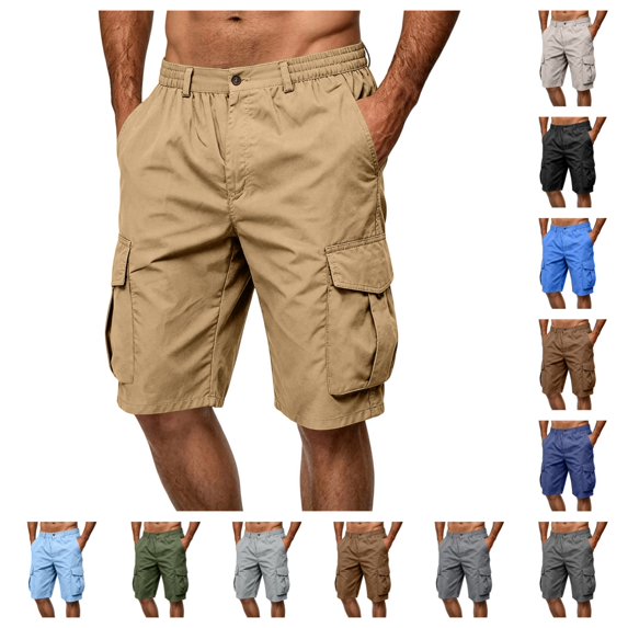 gzxflxpge Relaxed Fit Cargo Shorts for Men Casual Knee Length Waistband Elastic Work Shorts Summer for Camping Fishing with Pockets Khaki 2XL