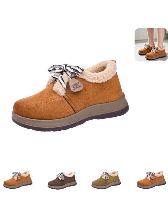 Snow Boots for Women, Trendy Lace Up Walking Shoes with Warm Lining, Comfortable Casual Shoes Camel 6.5(CN-37)