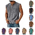thumbnail image 1 of gzxflxpge Tank Tops for Men Casual Lightweight Breathale Henley Button Down Denim T Shirt Retro Baggy Solid Color Pullover with Chest Pocket Gray M, 1 of 6