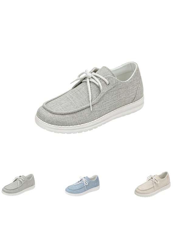 Women Breathable Linen Canvas Shoes, Lace‑Up Lightweight Casual Loafers, Soft Non‑Slip Comfort Walking Sneakers for Daily & Weekend Activities Gray 6.5(CN-37)