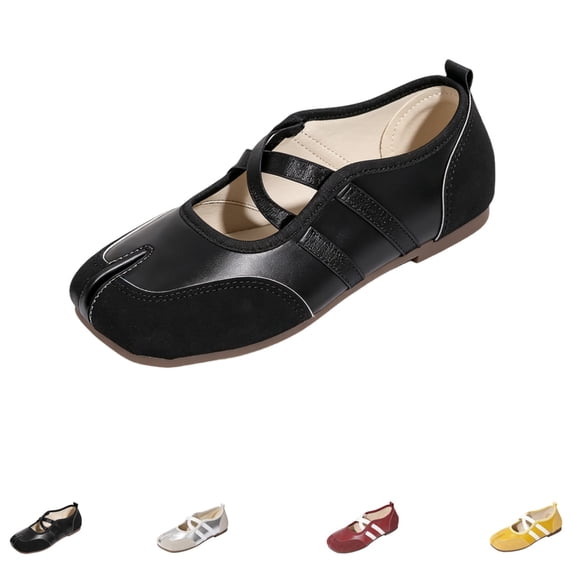 gzxflxpge Women Retro Spliced Ballet Flat Shoes, Split Toe Design with Crisscross Elastic Strap, Soft Lightweight Slip‑On Casual Walking Footwear Black 5.5(CN-36)