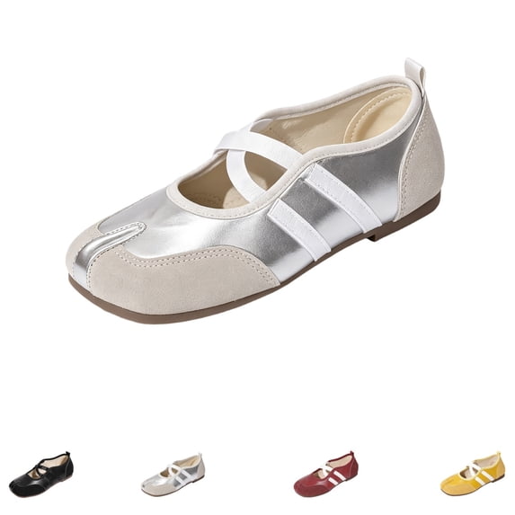gzxflxpge Women Retro Spliced Ballet Flat Shoes, Split Toe Design with Crisscross Elastic Strap, Soft Lightweight Slip‑On Casual Walking Footwear Light Gray 7.5(CN-39)