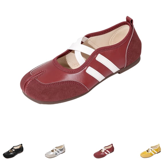 gzxflxpge Women Retro Spliced Ballet Flat Shoes, Split Toe Design with Crisscross Elastic Strap, Soft Lightweight Slip‑On Casual Walking Footwear Purple 9(CN-42)