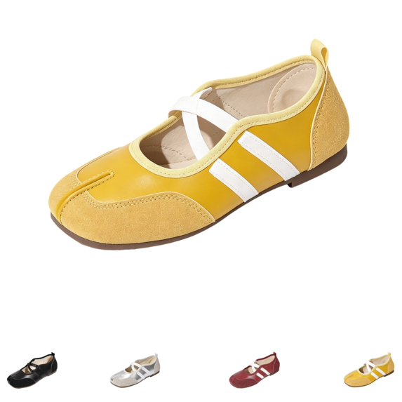 gzxflxpge Women Retro Spliced Ballet Flat Shoes, Split Toe Design with Crisscross Elastic Strap, Soft Lightweight Slip‑On Casual Walking Footwear Yellow 8(CN-40)